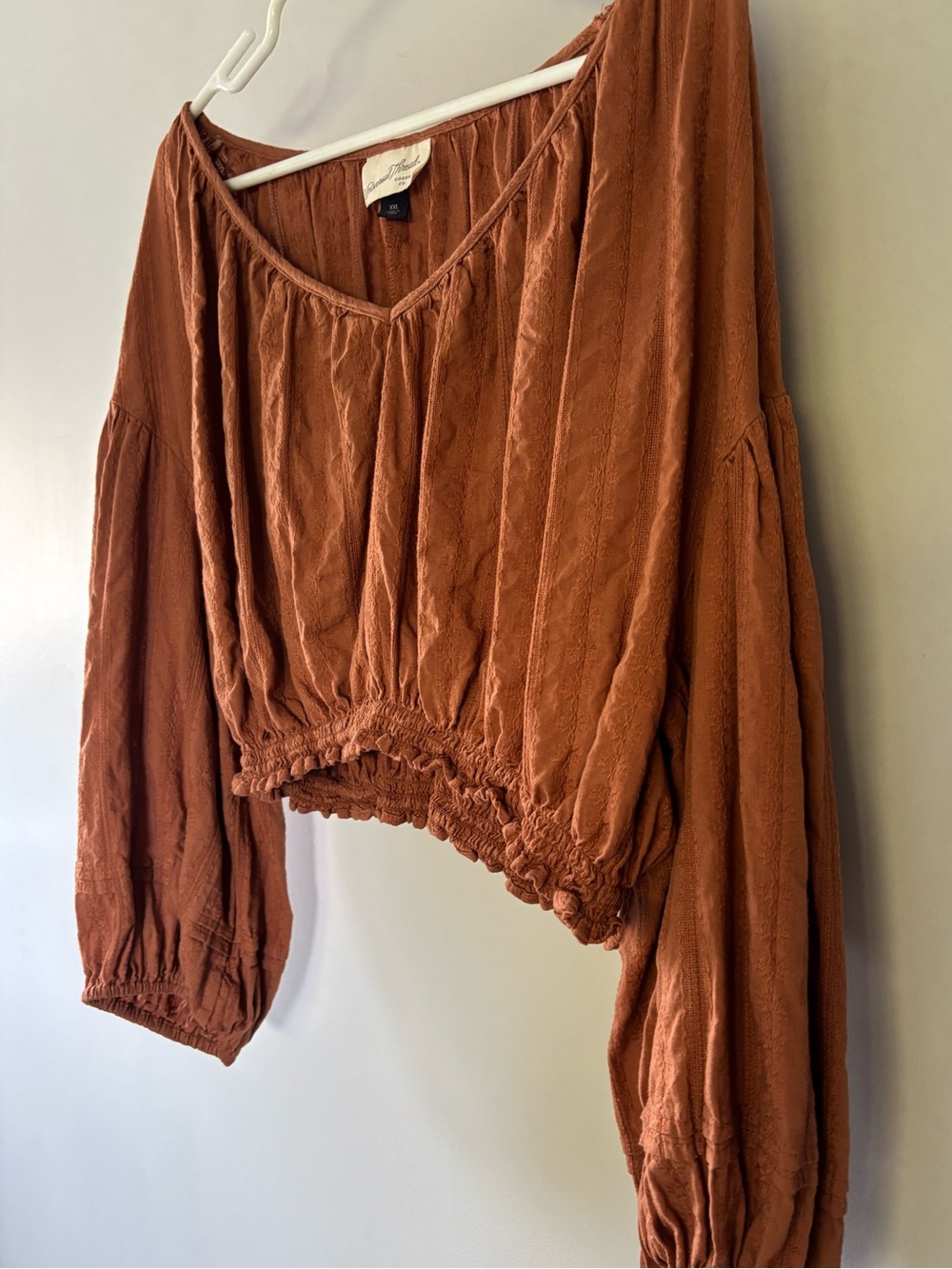 Universal Threads Rust Cropped Peasant Blouse - Picture 2 of 5